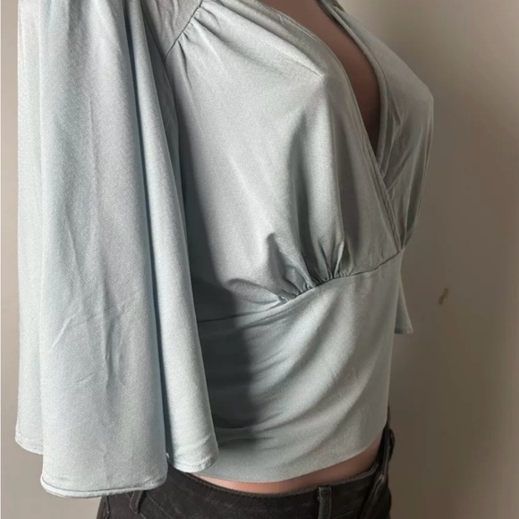 Anthropologie Blue Bell Sleeve Wrap Blouse - Picture 2 of 12